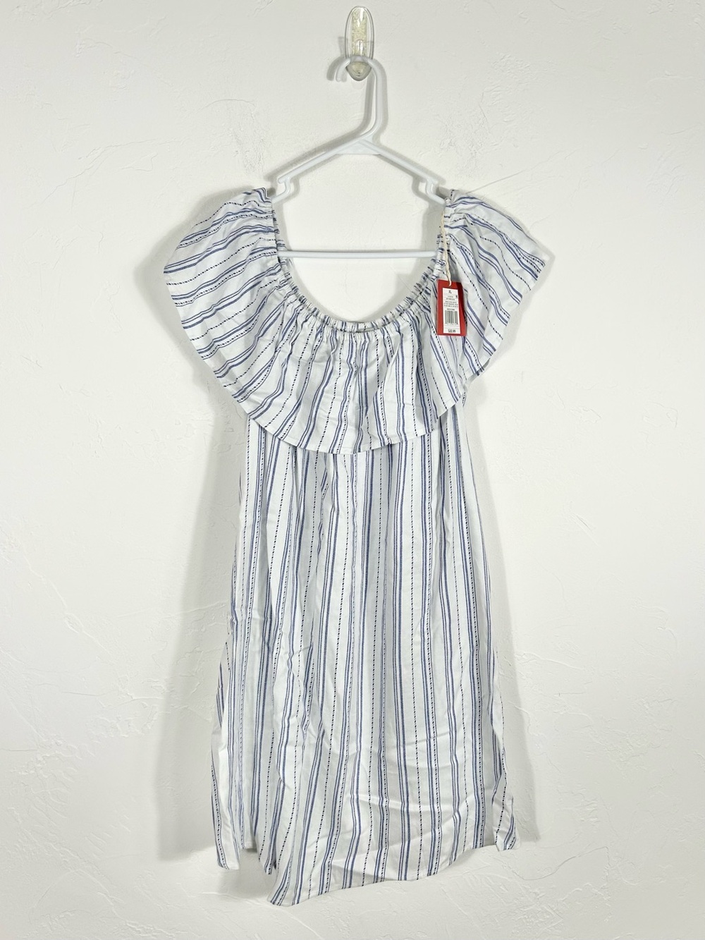 Mossimo Supply Co. Blue & White Striped Off-The-Shoulder Ruffle Mini Dress XL